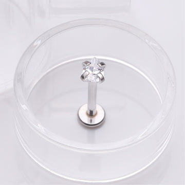 Detail View 1 of Teardrop Prong Set Sparkle Top Internally Threaded Labret Flat Back Stud-Clear Gem